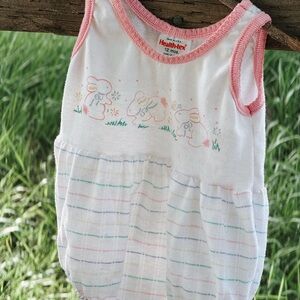 Vintage Healthtex White and Pink Bunny Baby Romper